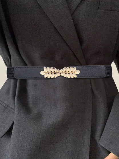 Women Black Waist Belt with Metal Leaf 🖤